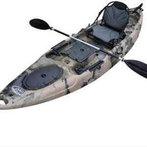 BKC UH-RA220 11.5 Foot Angler Sit On Top Fishing Kayak with Paddles and Upright Chair and Rudder System Included (Green CAMO)