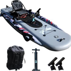 Inflatable Fishing Kayak for Adults - 1 Person, Pedal Drive, Folding, with Movable Seat, Hand Pump & Paddle & Oxford Bag, 410lbs Capacity