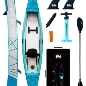 BEYOND MARINA Inflatable Kayak 1 & 2 & 3 Person Adult- Full Drop Stitch Kayak with Aluminum Paddles, Seats, Footrests, Pump, Fins