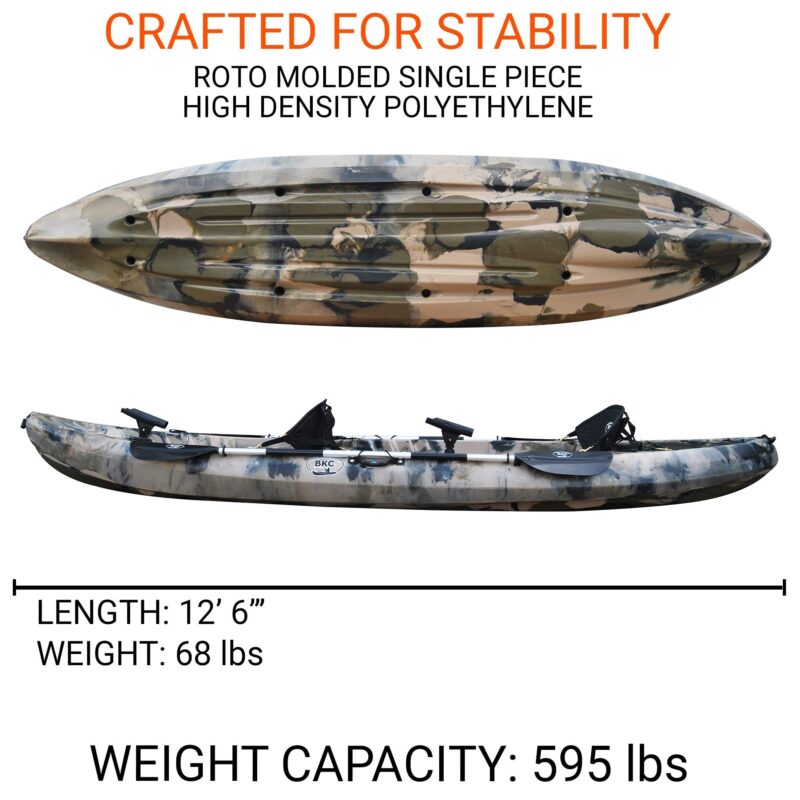Brooklyn 12.5 Tandem 12 feet 8 inch Kayak W/Padded Seats, Paddles Included 2-3 Person Angler Kayak - Image 5